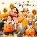 Welcome Fall Photography Backdrop Autumn Pumpkin Sunflower Scarecrow Background, Thanksgiving Party Supplies Farm Harvest Banner Photo 72 x 44 Inch