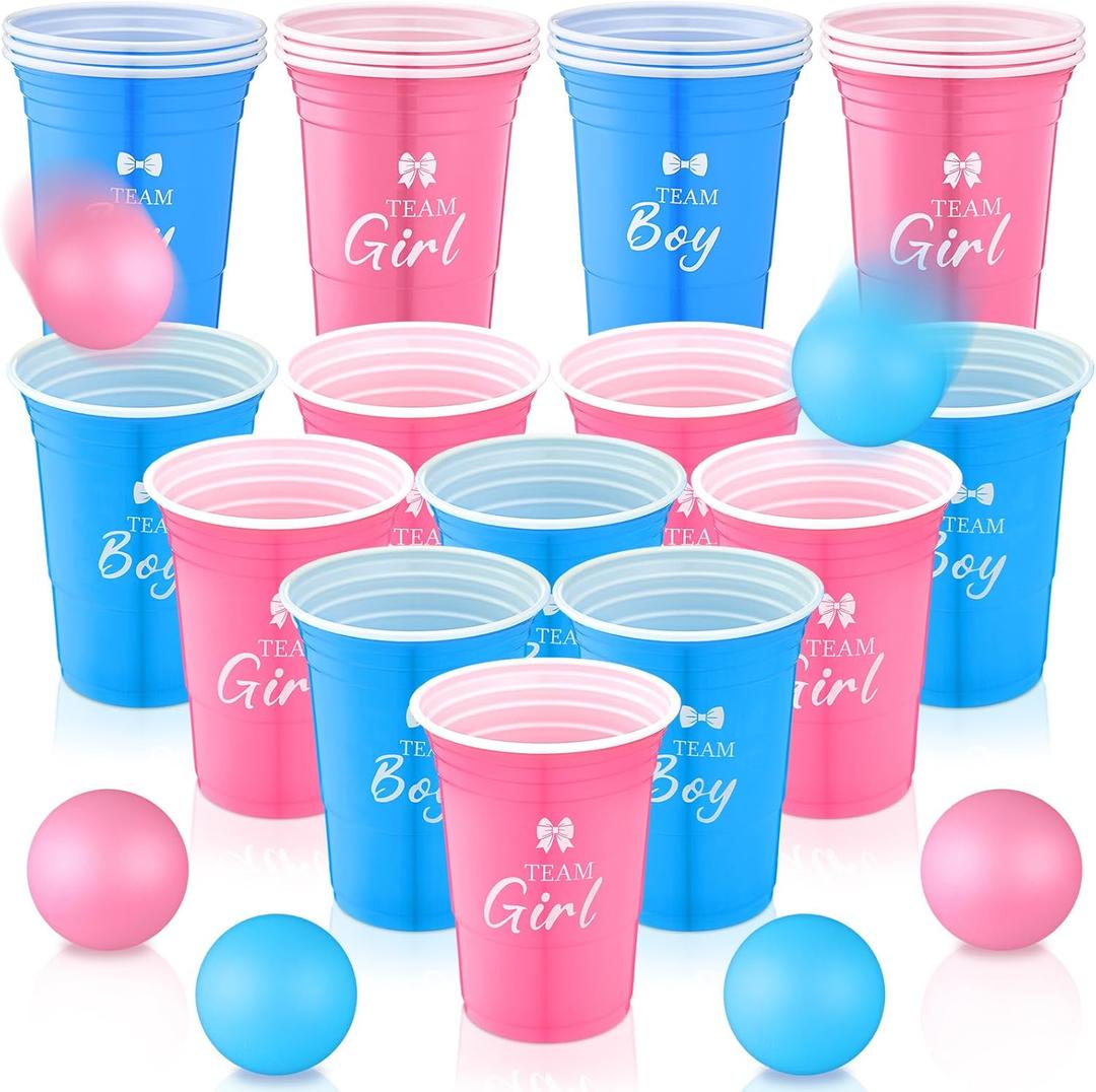 Reallnaive Baby Shower Gender Reveal Party Favors Games Supplies Ideas Including 16 Oz 30 Team Boy or Girl Reusable Plastic Cups 8 Balls and Pen for Guests Baby Shower Party Supplies
