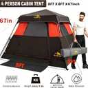 3/4 Person Camping Tent with 1 Door, 4 Windows, and Upgraded Ventilation Instant Setup, Waterproof, 8'x 8'x 67''Oxford Fabric Floor Pop Up in 60 Seconds Includes Rainfly and Backpack