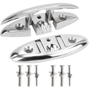 Boat Cleat 5" 6 inch 316 Stainless Steel Folding Cleats Marine Grade Rope Cleat Flip Up Dock Cleat for Boat Kayak and Decoration with Fastener