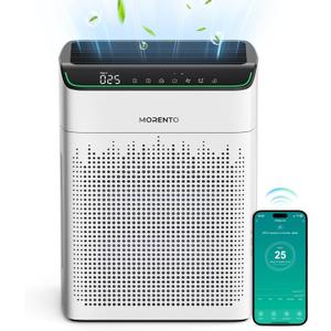 MORENTO Air Purifiers for Home Large Room Up to 1290 ft with PM 2.5 Air Quality Monitor, Wi-Fi and Alexa compatible, HEPA Auto Mode Double-sided Air Inlet for Smoke and Odor, 23db, MR5866, White