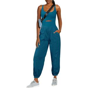 ReachMe Womens Running Onesie Athletic Romper Pants Hiking Outfits One Piece Workout Jumpsuits with Pockets (X-Small, Teal Blue)