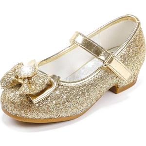 Furdeour Girls Dress Shoes Mary Jane Wedding Flower Bridesmaids Heels Glitter Princess Shoes for Kids Toddler