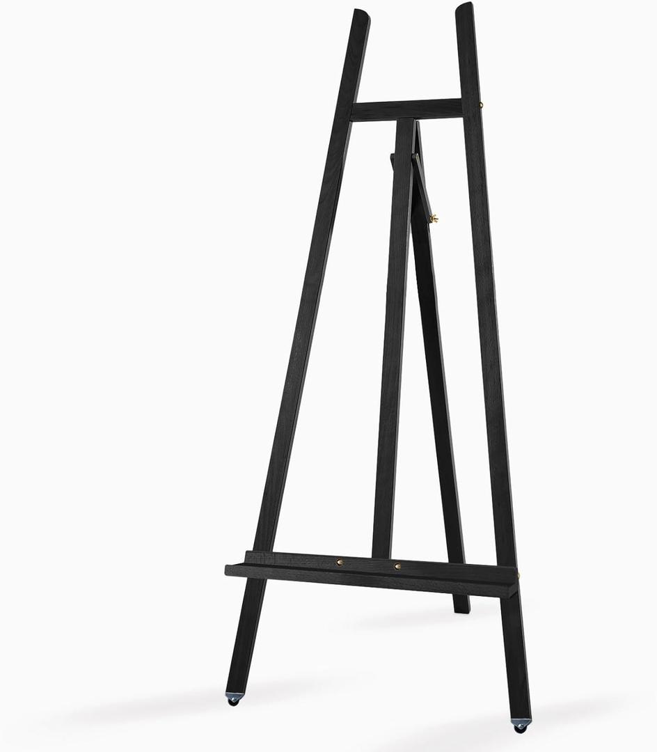 A - Frame Wooden Display Easel - Adjustable Lyre Beechwood Studio Easel Stand Holding Canvas Up to 90", Inclinable Artist Floor Painting Easel for Artwork Painting, Black, 25 Inches X 25 Inches X 61 Inches