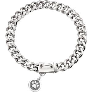 Chain Dog Collar 15mm Silver Cuban Link Dog Collar with Snap Buckle Silver Plated Stainless Steel Metal Dog Chain Collars for Puppy Small Medium Large Dogs Includes Dog tag & Bell(16")