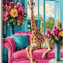 XLMDYYSW Colorful Animal Wall Art Cat Peacock Giraffe Canvas Picture Bathroom Retro Painting Flower Background Prints for Living Room Wall Decor Framed (Yellow, 16.00" x 24.00")