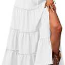 ELLEVEN Women's Summer Slit Tiered Maxi Skirt - Boho A-Line Elastic Waist Long Skirts with Pockets, Size: Small