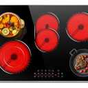 Hobsir 30 Inch Electric Cooktop, 5 Burners Cooktop, Electric Stove Top Burner, 8400W Drop-in Ceramic Stove Cooktops with Glass Metal Frame, Timer, Safety Lock, 220-240V, Hard Wired (No Plug) Cooktops