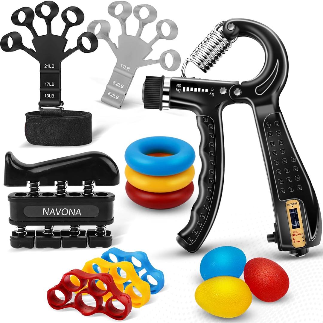13 PCS Grip Strength Trainer Kit, Hand Gripper Strengthener, Forearm Strengthener, Finger Strengthener, Finger Exerciser, Stress Relief Ball, Forearm Workout Ring for Muscle Building and Injury Recovery