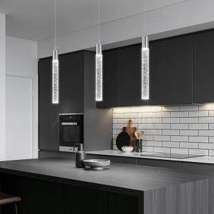 Modern Kitchen Island Pendant Light Dimmable LED Chrome Finish Mini Crystal Pendant Lighting Bedroom Bedside Table Small Pendant Lights3-Pack