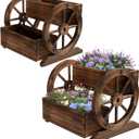 2PCS Wooden Wagon Planter Box, Garden Planter with Wheels,Decorative for Flowers Herbs Vegetables for Indoor & Outdoor Decor,Wooden Flower Cart for Patio Garden Balcony (2-tier Planter Box--2pcs)