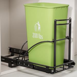 Under Sink Trash Can Pull Out, Reinforced Heavy Duty Steel Frame Slider, No Can/Fits 7-13 Gal 50Qt Garbage Bin/Quiet Close Slides, Pull Out Trash Can Under Counter for Minimum Cabinet 13"Wx19"Dx17"H