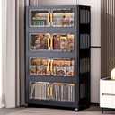 4-Tier Stackable Storage Bins with Lid,Foldable Plastic Drawer Storage with Wheels,Closet Organizers and Storage for Living Room, Office, Dorm