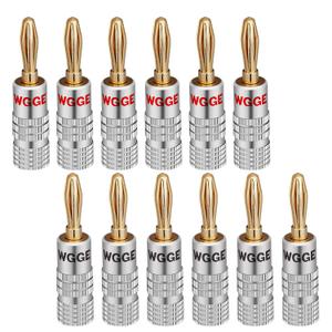 WGGE WG-009 Banana Plugs Audio Jack Connector, 24k Gold Dual Screw Lock Speaker Connector for Speaker Wire, Wall Plate, Home Theater, Audio/Video Receiver and Sound Systems (6 Pairs / 12 pcs)
