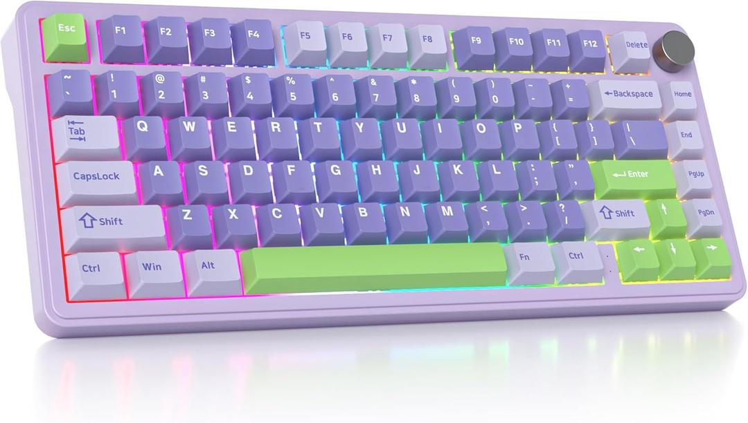 surmen M75 75% Wireless Creamy Keyboard with Gasket, Pre-lubed Triple Mode Bluetooth Mechanical Gaming Keyboard BT5.0/2.4Ghz/USB with Sound Absorbing Pads Hot-Swap(Lavender)