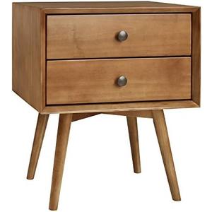 Walker Edison Mid Century Modern Wood Nightstand Side Table Bedroom Storage Drawer Bedside End Table, 2 Drawer, Caramel