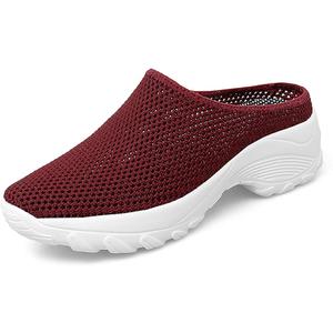 Women's Knitting Platform Orthopedic Clogs Mules Slip On Lightweight Breathable Arch Support Wedge Backless Sneakers Summer Outdoor Non-Slip Slipper Walking Shoes for Daily Work (Red,,8)