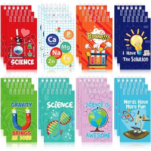 Teling 24 Pcs Science Party Favors Science Notebooks Bulk Mini Scientist Notepad Small Spiral Pocket Notebook for Student Back to School Gifts Lab Week Chemistry Class Reward Birthday Gift Bag Filler