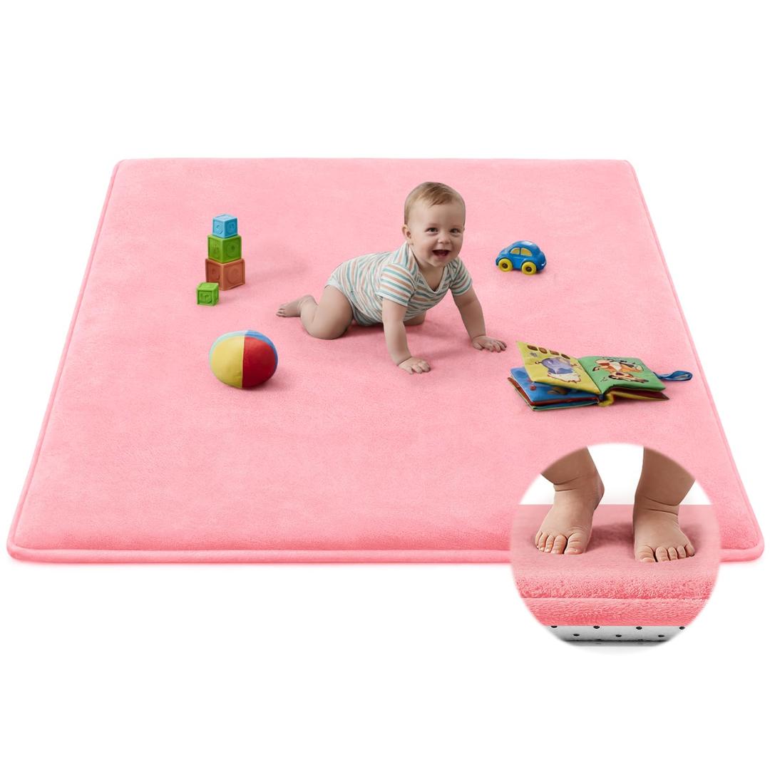 Baby Play Mat for Floor,Tummy Time Area Rug 59x59 Playpen Muscle Mat Pink