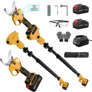 2-in-1 Pole Pruning Shears, 1.6" Cutting Diameter Cordless Electric Pole Pruners - Brushless Motor, 2x4.0Ah Batteries, Extra SK5 Blade, 4 Modes Adjustable Branch Cutter for Garden & Flower (Yellow)