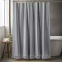 Grey Shower Curtain Linen Shower Curtain with Tassels Boho Shower Curtains for Bathroom Rustic Farmhouse Shower Curtains Bath Decor (72"x72")