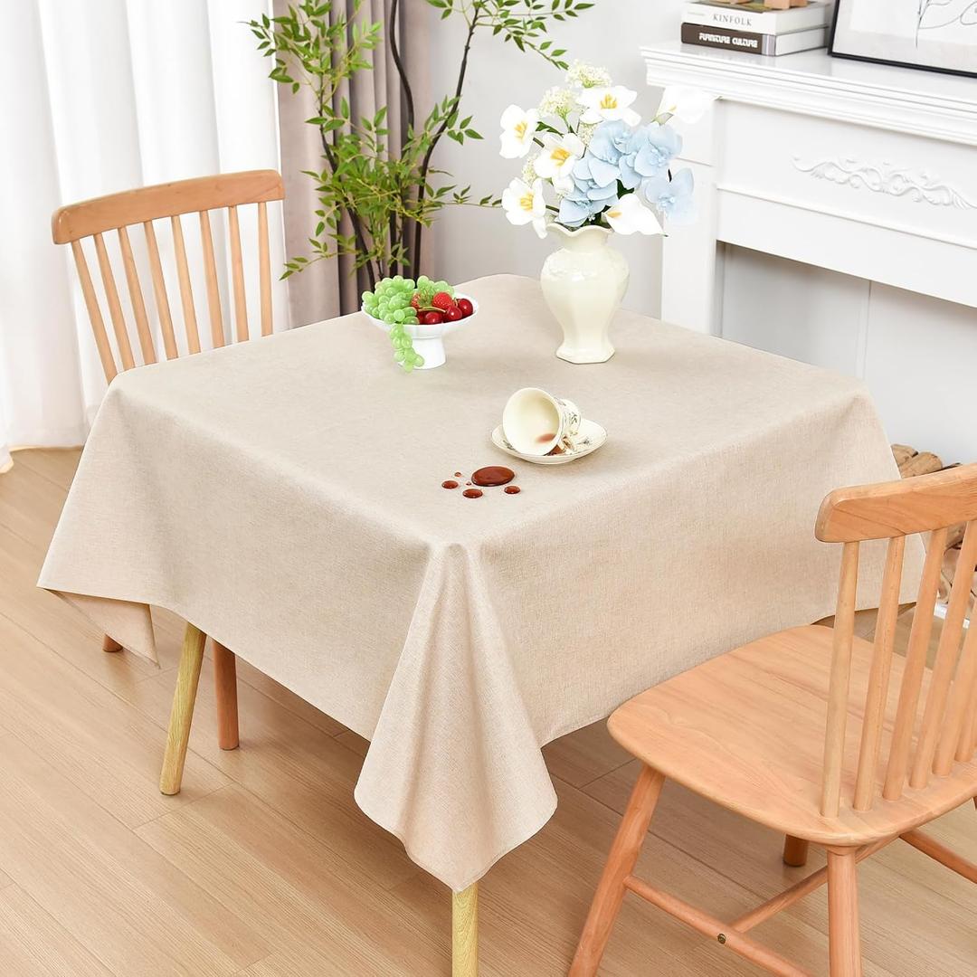 Wolkemer Farmhouse Faux Linen Square Tablecloth 54 x 54 Inch - Water Resistant Table Cloth Washable Wipeable Table Cover for Home Kitchen Dining Wedding Party Banquet (Neutral)