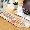 Keyboard Mouse Wireless, Slim Compact Silent 2.4G Cute 84 Keys Keyboard for PC, Notebook, MacBook, Tablet, Laptop, Windows System Coffee