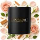 Benevolence LA Rose & Sandalwood Scented Candle | Soy Christmas Candles, Black Candle for Home | Holiday Candles Gifts for Women and Men | Home Fragrance | Aromatherapy | 8oz, 45 Hour Burn