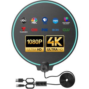 TV Antenna for Smart TV Indoor, Digital Antenna with 360 Signal Reception for Local Channels 4K HD, 16.8ft Coaxial Cable, Easy Installation (Medium)