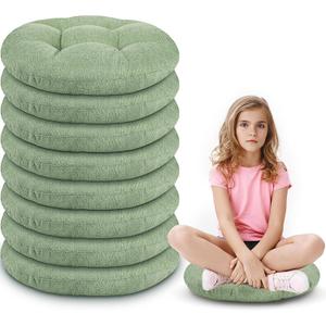 Fumete 8 Pcs 16 Inch Round Floor Cushions for Kids and Toddlers, Flexible Seating Classroom Furniture Floor Pillow for Home, Daycare, Preschool, Yoga and Meditation (Green)