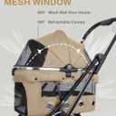 JK Pawadore 4 Wheels Pet Stroller Best Lightweight Foldable Portable Secure Easy Lock NO-Zip 180 ̊ Canopy Sun Shades Waterproof for Small/Medium Dogs 33lbs with Large Storage Basket (Khaki)