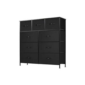 DUMOS Dresser for Bedroom, Storage Organizer with 9 Drawers, Chest of Drawers with Fabric Bins, Sturdy Metal Frame, Wood Tabletop for Guest Room, Closet, Entryway, Black
