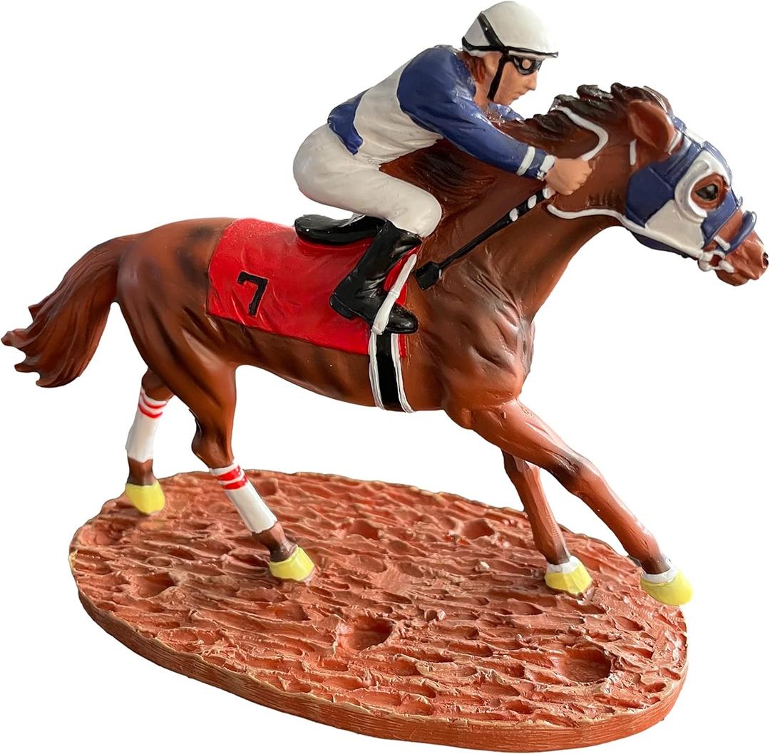 Race Horse Figurine Statue Decor Thoroughbred with Jockey Horse Racing Memorabilia