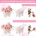 3 Pack Rattan Baby Carriage Floral Arrangement with Bouquet Pink Baby Shower Table Centerpiece Stroller for Guests Gender Reveal Wedding Party Favor Gift and Souvenir