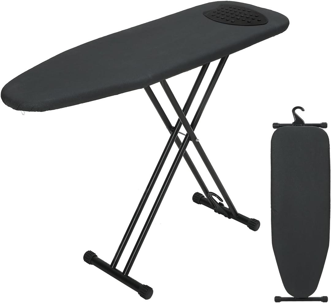 RAINHOL Ironing Board 48x15, Wide Heavy Duty Full Size Ironing Board, Sturdy Iron Table with Smart Hanger, Heat-Resistant Silicone Pad Iron Rest, Black