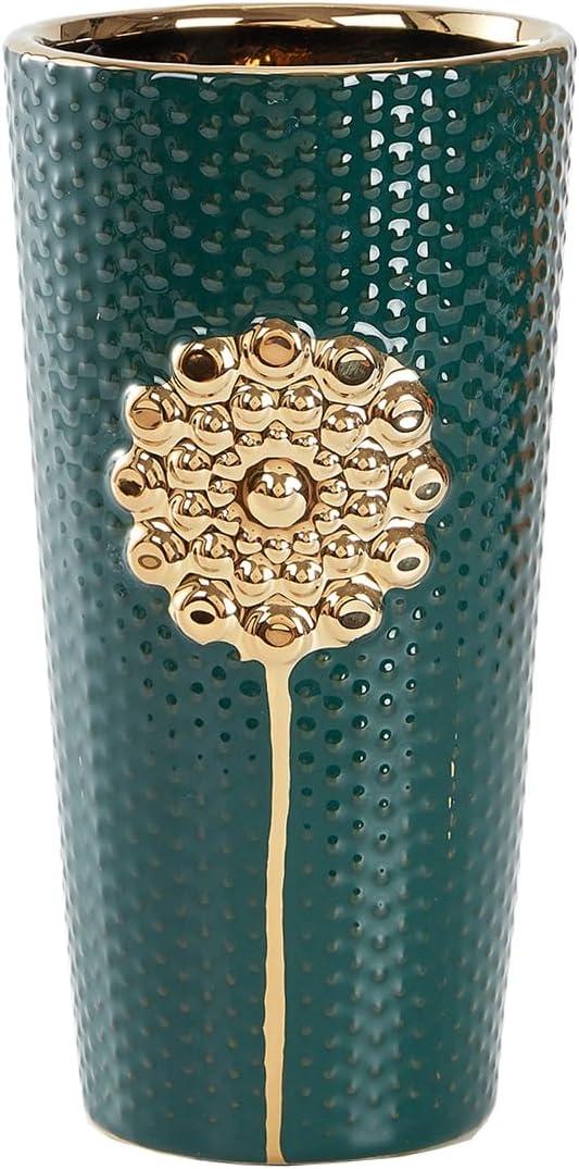 Green Vase, Glazed Ceramic Cylinder Flower Vase for Home Decor, Bedroom, Office, Living Room, Bathroom, Tabletop Decor, Centerpiece Table Decorations (Green)