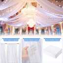 White Ceiling Drapes with Lights String for Weddings, 6 Panels 5ftx30ft Sheer Tulle Backdrop Photo Background Drapes for Wedding Ceremony Birthday Party Arch Decoration, 60"W x 360"L