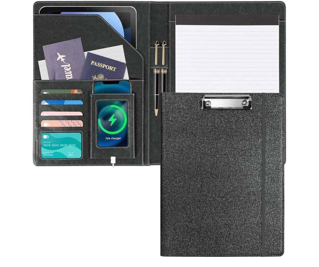 Leather Padfolio with Clipboard Folio Folder Padfolios for Women Black Sparkle Binder with Notepad