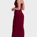 Women's Mesh Double Layer Dresses Lace Trim Maxi Elegant Party Bodycon Dress Slim Fit Back Slit Long Cocktail Party Dresses (Red, M)