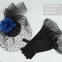 Cizoe Fascinator for Women with Black Veil Derby Headpiece Tea Party Hats and Lace Gloves (Blue)