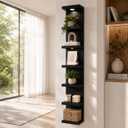 7 Tier Floating Wall Shelf with Lights, Tall Display Lack Shelf, Black, 9.85 x 9.3 x 77 inches