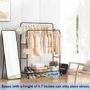 Sooyee Double Rod Clothing Rack with Wheels, 3 Tier Garment Racks for Hanging Clothes, Portable Clothes Rack with 4 Hooks for Bedroom, Laundry Room, Black