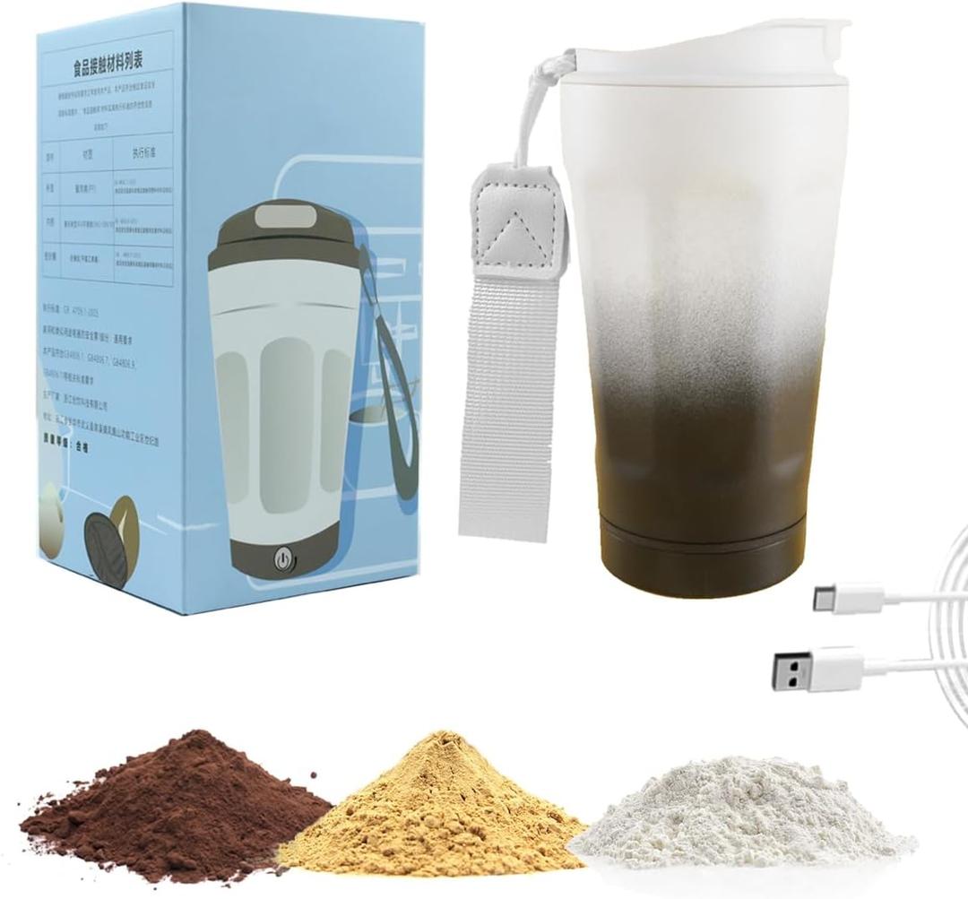 USB Rechargeable Self Stirring Coffee Cup, Stainless Steel Travel Mug with Magnetic Mixing, 12oz Cafe to Go Travel Mug, Tumbler Cup for Coffee, Milk and Hot Drinks, with a handle and Spout Lid Black