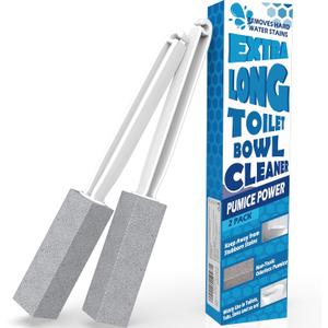 2 Pack Pumice Stone for Toilet Cleaning, Extra Long Handle for Removing Bowl Ring, Pool, Bathroom, Toilet Brush (Gray)