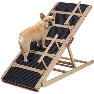 Dog Ramp for Bed, Adjustable Wooden Dog Bed Ramp, Dog Ramps for Small Large Dogs, 47 Long Pet Ramps with 6 Height from 15 to 28, Non-Slip Dog Ramps for High Beds/Couch