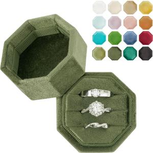 Engagement Ring Box Octagonal Proposal Ring Storage Box Travel Ring Bearer Box 3 Slots (Moss Green)