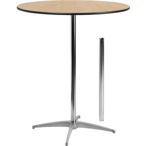 Flash Furniture Lars 36'' Round Wood Cocktail Table with 30'' and 42'' Columns, Adjustable Wood Bar Height Table for Events or Home Use, Natural (36 in.)