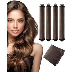 Heatless Curls Overnight Hair Curler - 4 Pcs Curling Rod to Sleep In, Velvet Hair Rollers with Satin Hair Scarf