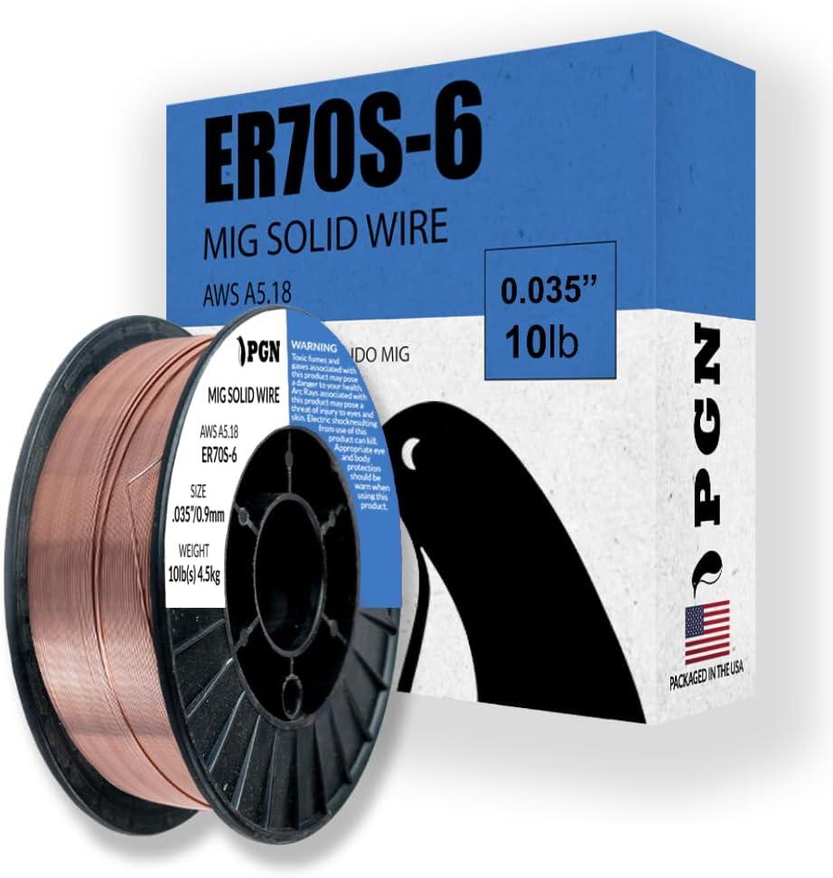 PGN Solid MIG Welding Wire - ER70S-6 .035 Inch - 10 Pound Spool - Mild Steel MIG Wire with Low Splatter and High Levels of Deoxidizers - for All Position Gas Welding