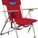 Cabana Beach Folding Beach Chair, 4 Position Portable Backpack Foldable Camping Accessories with Headrest, Cup Holder, and Wooden Armrests, Tango Red